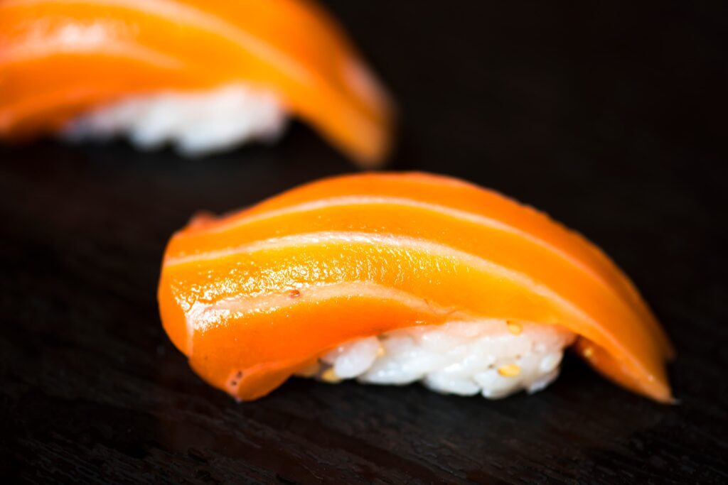 Nigiri sushi with salmon over rice
